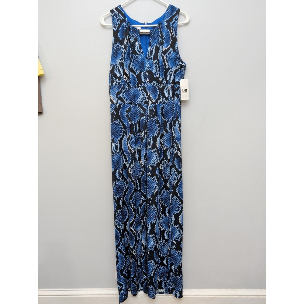 DR2 NWT DR Collection Blue Python Print Sleeveless Maxi Dress Sz‎ L Zip Back